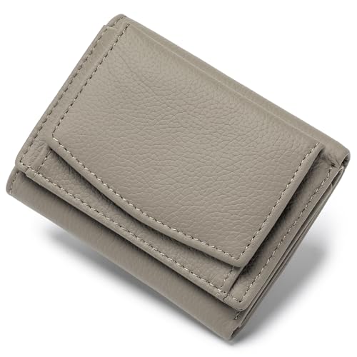 Image of Small Wallet Women Genuine Leather RFID Blocking Trifold Tiny Wallets with Snap Coin Pouch 7 Card Solts
