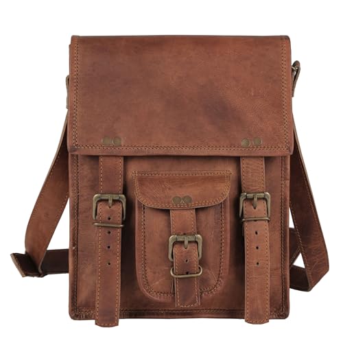 11 Inch Brown Handmade Sturdy Ipad Leather Messenger Satchel Shoulder Strap Bag