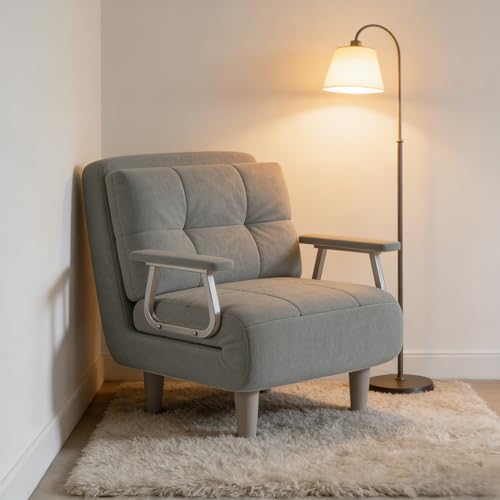 Fabulcozy Fauteuil Convertible 1 Place - Canapé Chauffeuse Lit 4 en 1, Canapé-lit Convertible Dossier Réglable 5 Positions avec Coussin 60x58x77cm