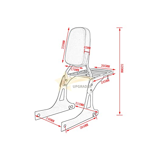 Motorcycle Upgrader Backrest Sissy Bar + Luggage Rack Compatible with/Replacement for Harley Dyna Fat Bob Street Bob Super Glide Custom Low Rider FXDC FXDL black