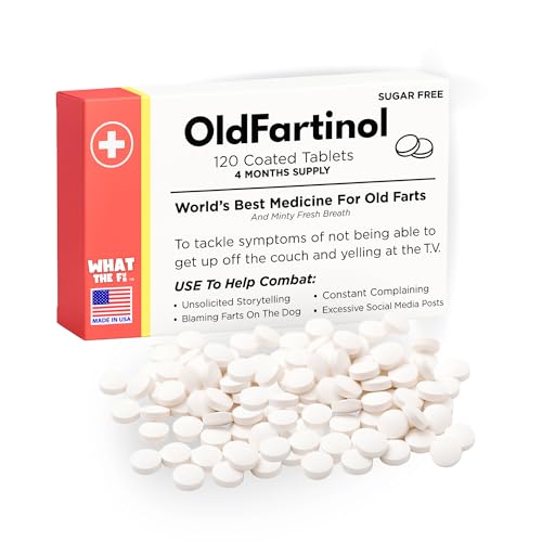 What The Fun Funny Novelty Medicine Box – Old Fart Prescription Prank Gifts (120 Sugar Free Mints Made in USA) Gag Present for Birthdays, Office Retirement & Party Favors, Funny Gift Idea for Him/Her