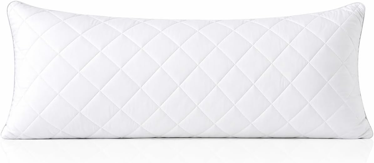 evoLive Cooling Body Pillow Cover 21″ x 54″, Soft Elastane Diamond Quilted Body Pillow Case with Zipper Closure, Breathable Long Pillow Cover (White, 21“X54“ Body Pillow Cover)