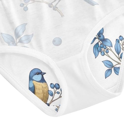 Cute Birds Blue Flowers Toddler Girl Underwear, Girls Cotton Underwear, 2T–8 Years4