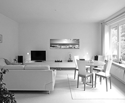 Leinwandfoto als Panorama SCHWARZ/WEISS 150x50cm Meer Strand Wellen Sonnenuntergang Wolken