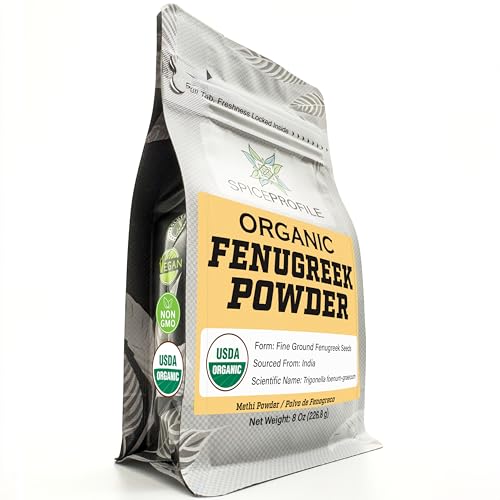 Spice Profile USDA Organic Fenugreek Powder, Lab Tested, Resealable 8 oz Pouch, Methi Ground, Polvo