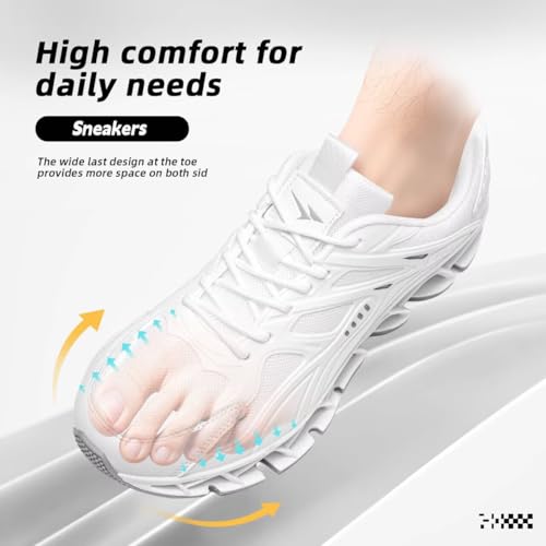 Image of Mens Walking Shoes Blade Fashion Sneakers Casual Lace up Tennis Running Athletic Sport Trainers Zapatillas para Hombre White