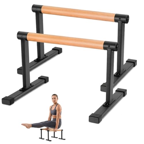 Image of Parallette Push Up Bars Dip Station Stand with Thick Beech Handles, Push-up Bar, Rock-Free Fitness Equipment for Handstand, L-Sit, Gymnastics, Strength Training Home Gym,600lbs (Black, L)