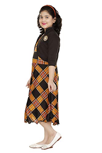Image of DIGIMART Girls' Knee Length Yellow Checks Frock,Black Jacket Dress