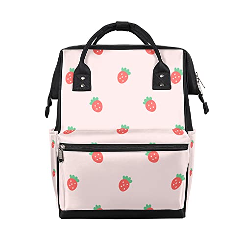 Image of Strawberry Diaper Bag Backpack Large Capacity Baby Nappy Bag for Boys Girls, Polkadot Multifunction Travel Back Pack Waterproof Maternity Diaper Bag for Women Men Mom and Dad