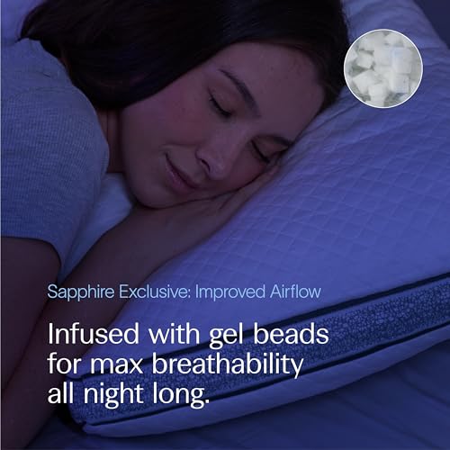 Image of DreamyBlue Gusseted SAPPHIRE Pillow • Adjustable Loft, Luxury Cover, Shredded Memory Foam Fill w /Airflow Beads •Ideal For Wide Shoulders •Neutral Alignment for All • CertiPUR-US Certified Foam (Queen)