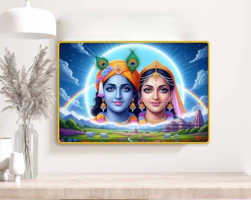 Image of Indianara Radha Krishna Painting With Golden Frame, 18 x 12 Inches (Style 7)