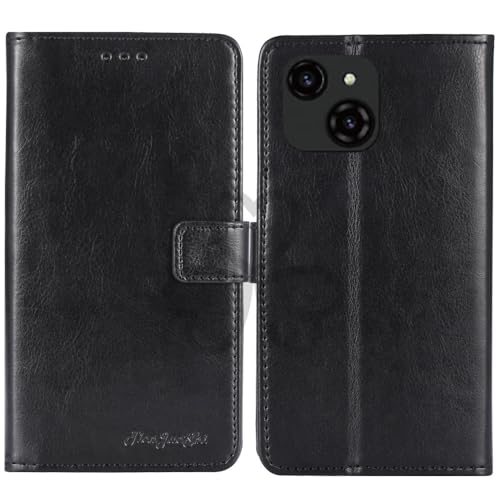 TienJueShi Noir Flip Retro Support à Rabat Cuir Housse Coque Étui Cas Couverture Protecteur Case Portefeuille Cover pour Logicom Sense 6.5 inch