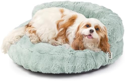 EHEYCIGA Small Dog Bed and Cat Couch - Fluffy Faux Rabbit Fur Pet Sofa with Washable Removable Cover, Waterproof and Non-Slip, 26 Inch, Sage Green