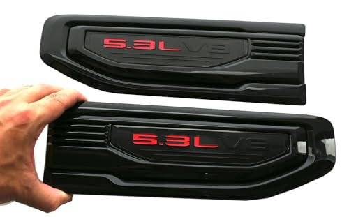 Image of Pair New 5.3L V8 Vent Emblems Kit 3D Driver Passenger Side Badge Compatible with 2019-2026 GMC Sierra GM 85160715 86532094 (5.3L V8-Black Red)
