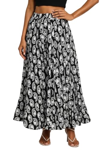 Image of Premium Long Skirt | Stylish Long Crushed Cotton & Unique Prints | Floor Length Skirt for Women | Elastic Waist Premium Maxi Skirt - Comfortable Casual Wear