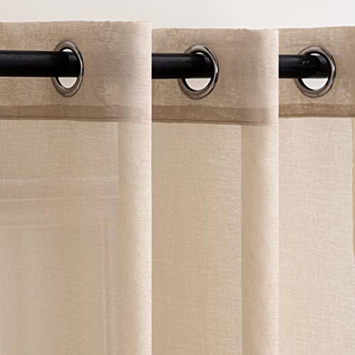 Woaboy Voile Gardinen Vorhänge Ösen 2er Set 140x245cm Beige – Ansicht 2