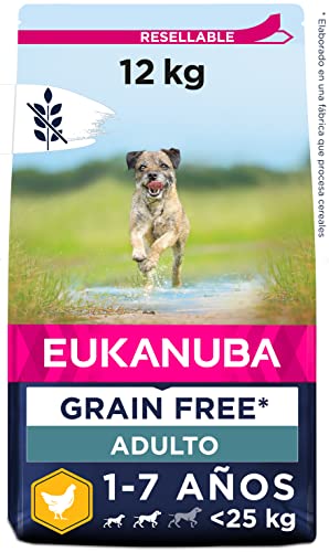 EUKANUBA Grain Free, Alimento para Perros Adultos de Razas Pequeñas y Medianas, Rico en Pollo, 12kg