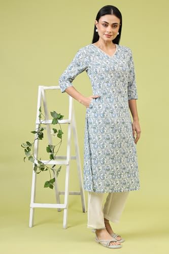 Image of W for Woman Pink Bold Geometric Printed Pure Cotton Straight Kurta