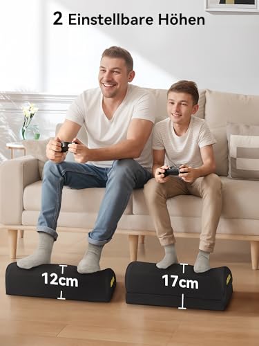HEETA Fußstütze unter dem Schreibtisch, ergonomische Fußstütze, verstellbar, 2 optionale Höhen, Fußablage Schreibtisch, Hochdichter schaum, rutschfester Fußhocker für Zuhause, Büro & Gaming