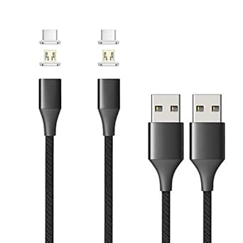 NetDot Magnetic Charging Cable, Gen10 Nylon Braided 2-in-1Magnetic Phone Charger Compatible with USB-C and Micro USB Devices (3.3ft/2 Pack Black)