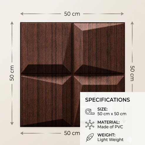 Image of Kayra Decor 3D PVC Wall Panels for Bedroom & Living Room | Cube Design | Walnut Wood Color | 19.7 x 19.7 Inch | Pack of 18 | 42.48 Sq Ft
