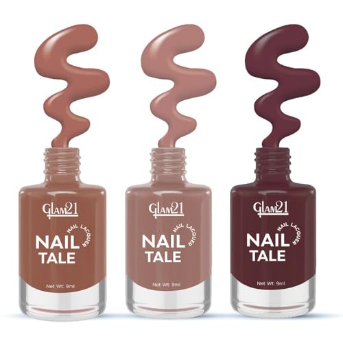 Image of Glam21 Nail Tale- Nail Lacquer|Set of 3|Multicolor|Quick Drying Nail Polish| Glossy Gel Finish Nail Kit | Highly Pigmented & Long Lasting | Chip Resistance|9ml Each|Shade-10
