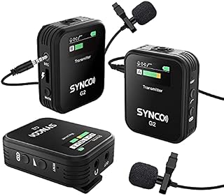 SYNCO Wireless Lavalier Microphone, G2(A2) 2.4G Clip On Lapel Mic System with TFT Display for Smartphone Tablet Camera DSLR Youtube Live Streaming Vlogging, Wireless-Lavalier-Microphone G2