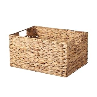 Natural Water Hyacinth Wicker Hamper Storage Basket with Sturdy Handles - Eco-Friendly and Stylish Organisation Solution (Large)