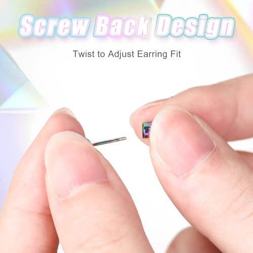 5 Pair Titanium Earrings for Women Men Surgical Steel Screw Back Earrings Hypoallergenic Studs Earring Rainbow 5A Cubic Zirconia Double Side Sleeper Earring