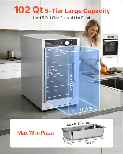 Image of VEVOR Electric Hot Box Food Warmer, 5-Tier Commercial Warming Cabinet with Water Tray, Glass Door and Adjustable Shelves, Stainless Steel Food Warmer Cabinet, for Restaurant, Kitchen, Pizza, Chicken