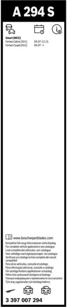 Bosch Aerotwin Series Windscreen Wiper Set, A294S 600/550 mm (Compatibility With Right-Hand Drive Vehicles Not Guaranteed)
