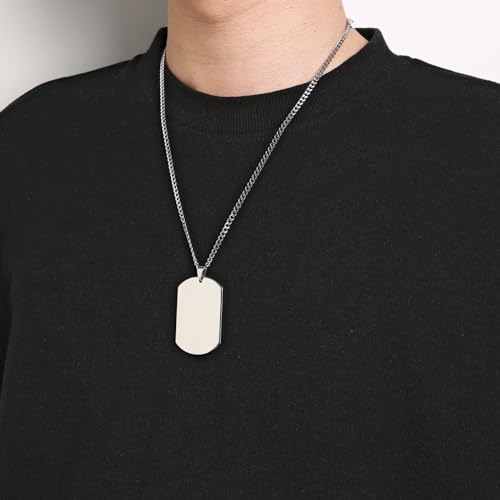 CZNBZIU CZN Personalisierte Kette Mit Gravur Edelstahl Mit Anhänger Dog Tag Erkennungsmarke In Silber - Personalisierte Halskette Für Männer Und Frauen - Personalisierter Schmuck Damen Herren