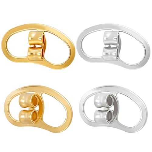 Beebeecraft 1 Box 12Pcs Earring Backs Replacement 18K Gold & Platinum Plated Earrings Stoppers Butterfly Large Earring Support Lifter Backing Secure Ear Locking for Studs Droopy Ears Stretched Earlobe
