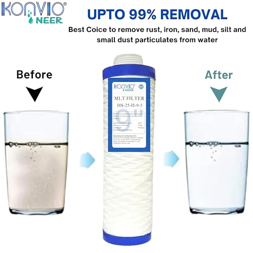 Image of KONVIO NEER 9 Inch PP Yarn Wound Sediment Water Filter Cartridge, Heavy Duty Threaded MLT Spun Pre Filter Cartridge Compatible for 10 Inch Pre-Filter Housing of All Water Purifier | Pack of 2