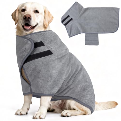 Kiiwah Peignoir Chien en Microfibre, Serviette Chien Super Absorbant à Séchage Rapide Peignoir Chien pour Bain Plage Pluie (L)