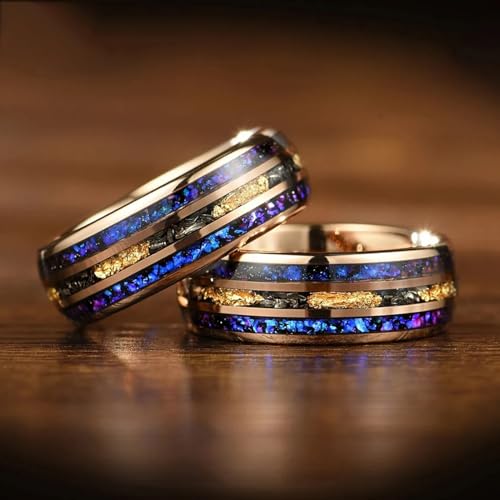 8mm Tungsten Rings for Men Women Orion Nebula Opal Meteorite Gold Foil Inlay Engagement Wedding Rings Comfort Fit2