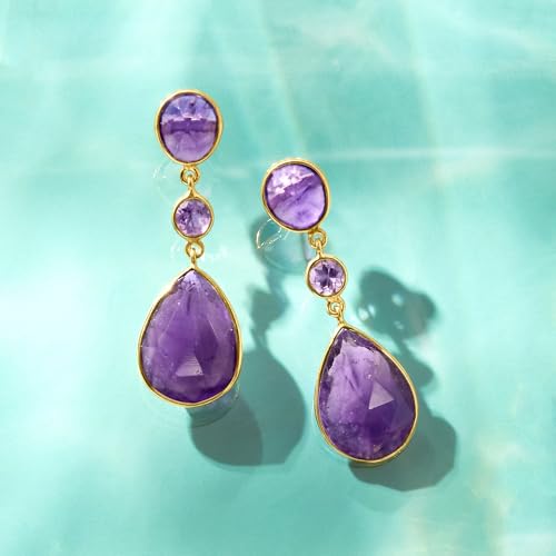 Ross-Simons 24.50 ct. t.w. Amethyst Drop Earrings in 18kt Gold Over Sterling3