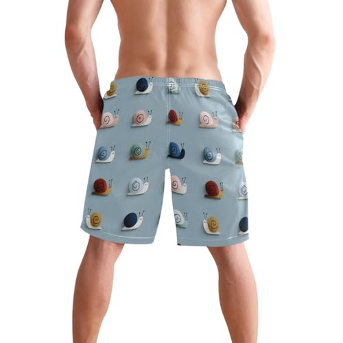 Men's Swim Trunks Snails Pattern Print, Quick Dry Beach Board Shorts with Lining-S2