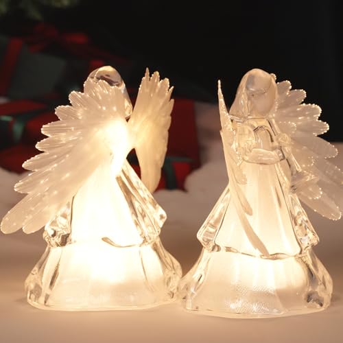 Leyupeak HQYJAN9061-FJS1 2 Pcs Light Up Angel Figurines With Fiber Optic Wings, Trumpet Praying Angel Lights Statue Christmas Decorative Battery Operated Angels Snow Globe Mini Night Light thumb #4