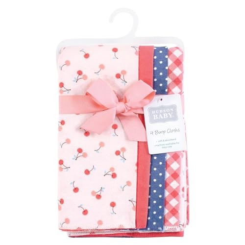 Image of Hudson Baby Unisex Baby Cotton Flannel Burp Cloths, Cherry Sweet, One Size