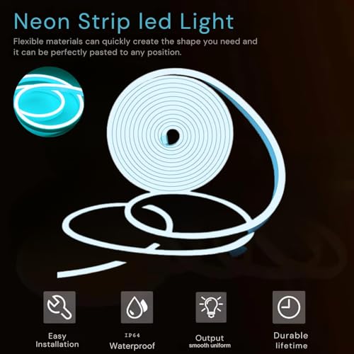 Image of 16.4 Feet LED Neon Strip Lights, with 12V Adapter, Waterproof IP65, Silicone Flexible Rope Light for Home Decor | Led Strip Lights | Neon Lights | 5 Meter | (ICE Blue)