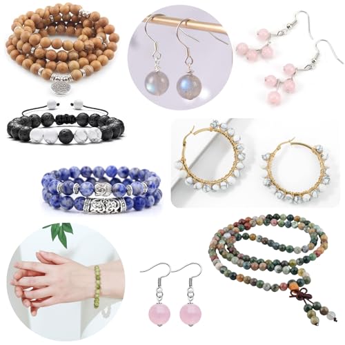 960pcs Natural Stone Beads Crystals Round Genuine Real Stone Beading Loose DIY Gemstone for Bracelet Jewelry Making(6mm,24 Color)