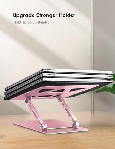 Image of Aoviho Laptop Stand Holder, Adjustable Desk Laptop Riser, Foldable Notebook Computer Stands for MacBook Air Pro HP Lenovo Dell Samsung Chromebook, Up to 15.6 inch, Rose Gold