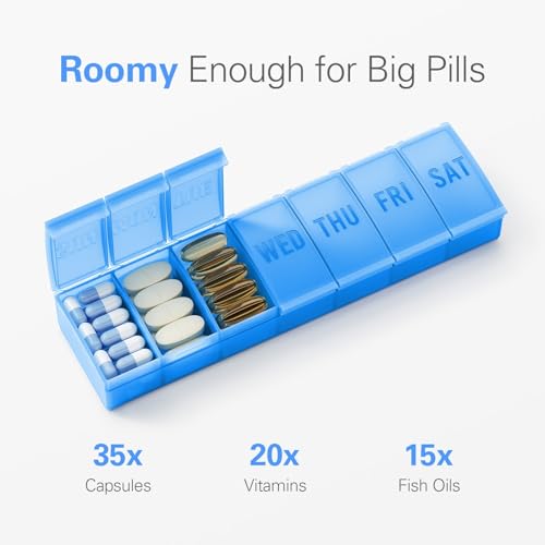 Image of Barhon Large Weekly Pill Organizer, Big Vitamin Organizer Case for 7 Day, Travel Medicine Pill Box to Hold Various Supplements and Fish Oil, Light Blue