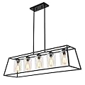 Senyshilon Kitchen Island Lighting, 5-Light Black Chandeliers for Dining Room Light Fixtures Over Table, Rectangle Island Lights for Kitchen with Cylinder Clear Glass, Chandelier for Kitchen