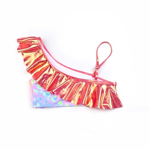Image of CHILDRENSTAR Girls Metallic Bathing Suits Shiny Ruffles One Shoulder 2 Pieces Swimsuits Cute Bikini Set