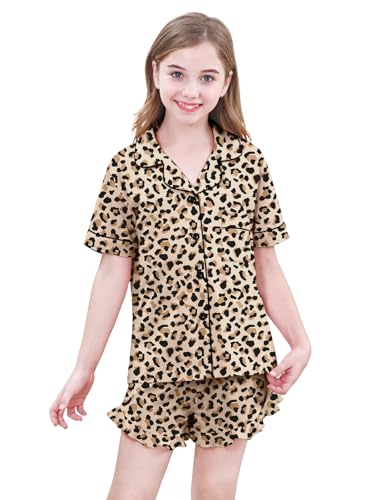 Umeyda Girls Pajamas Set Ruffle Soft Button-Down Sleepwea Nightwear 2Pjs Set Loungewear,5-14 Years2