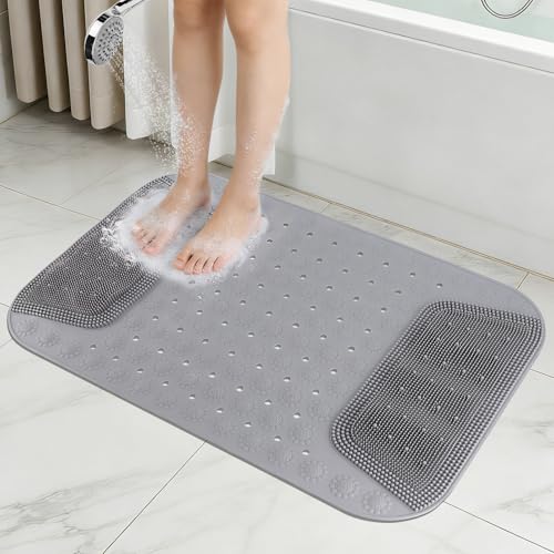 Tapis de bain et douche gris 73x48 cm en silicone avec ventouses