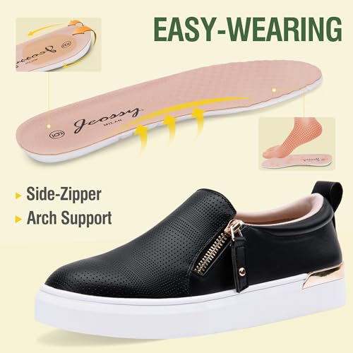Image of Jeossy Women's Slip On Shoes Casual Fashion Sneakers 8010 Arch Support Loafers for Women with Zipper
