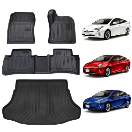 REJEEKAR トヨタ プリウス PRIUS 50系フロアマット&ラゲッジマット防水4枚セット 前期 後期 TPE素材使用 3D マット 滑り防止 防水 耐摩耗 お手入れ簡単 プリウス50系 専用オーダーメイド マット (フロアマット&ラゲッジマット)